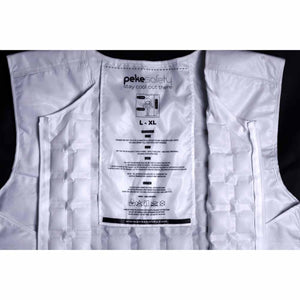 Peke Safety white cooling vest interior with printed usage and care instructions