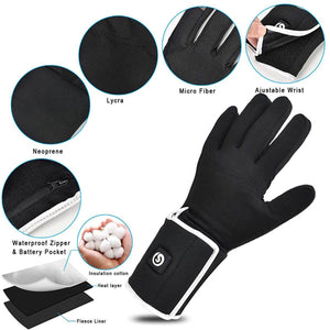 Savior Heat glove showing material layers including neoprene lycra microfiber insulation cotton and fleece liner