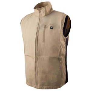 Tan Gobi Heat heated vest with a front zipper and chest pocket