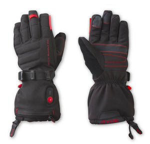 Gerbing black heated gloves with red accents and power button