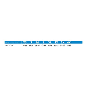 Cool Shirt size chart showing chest measurements in inches for sizes XS through 4X