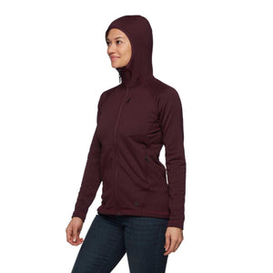 Black Diamond women's burgundy hooded fleece jacket with front zipper