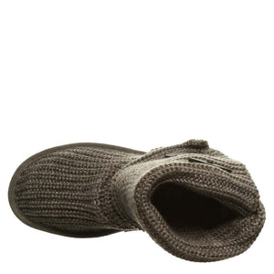 Bearpaw brown knit ankle boot viewed from above