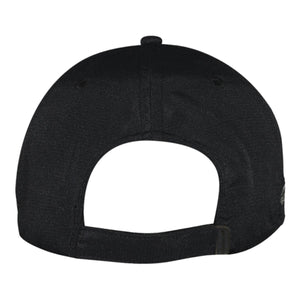Back view of a black Headsweats baseball cap with an adjustable strap