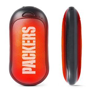 Green Bay Packers branded red and black portable hand warmer