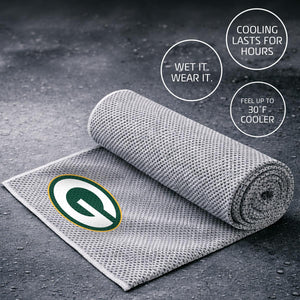Green Bay Packers cooling towel with textured grey fabric and team logo
