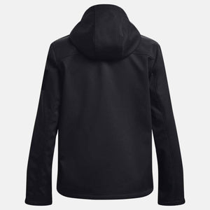 Back view of black Under Armour hooded jacket