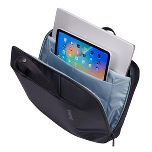 Thule laptop sleeve with internal compartments holding a laptop and tablet