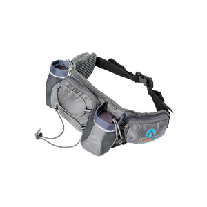 ExtremeMIST grey hydration waist pack with multiple zippered pockets and bottle holders