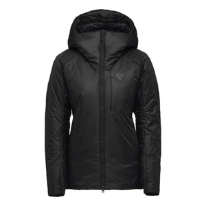 Black Diamond women's black hooded insulated jacket with front zipper