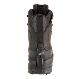 Back view of black Korkers wading boot with heel tab and logo