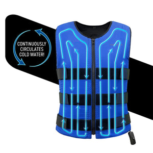 Gerbing blue cooling vest with internal water circulation tubing and adjustable straps