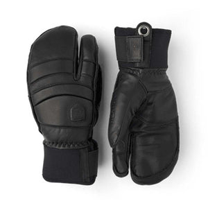 Hestra black leather three finger ski mittens