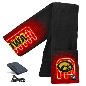 ActionHeat Iowa Hawkeyes heated scarf with battery pack and charging cable