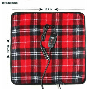 Zone Tech red plaid heated seat cushion with 15.7 inch dimensions and power controller