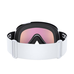POC ski goggles with white strap and pink lens