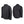 Front and back view of a black quilted heated jacket with a stand collar and zippered pockets