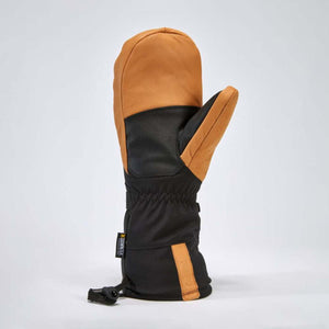 Gordini tan and black leather winter mitten with Downtek branding