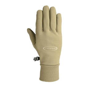 Seirus tan glove with ribbed cuff and side buckle