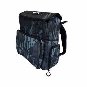 AO Coolers backpack cooler in dark grey camouflage pattern with mesh front pocket