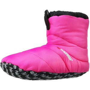 Baffin pink insulated slipper with black drawstring cuff and black patterned sole