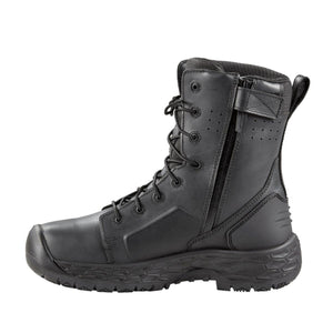Black tactical boot with side zipper and lace up closure