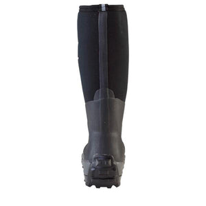 Back view of a black Muck knee high rubber boot