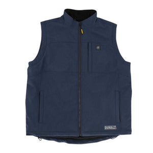 DeWalt navy blue heated work vest with front zipper and chest pocket