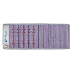 HealthyLine purple therapy mat with embedded red stones and vertical stripes