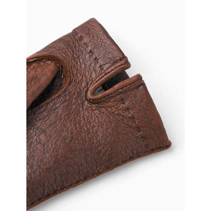 Brown Hestra leather glove cuff detail