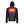 Back view of black hooded jacket with glowing yellow heating element panel on upper back