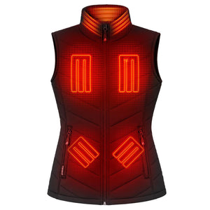 ActionHeat black heated vest with glowing orange heating elements on chest and neck