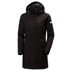 Helly Hansen black hooded rain coat with front zipper closure
