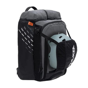 Kulkea backpack with grey and black exterior and helmet storage pouch