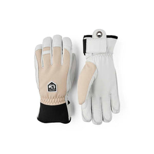 Hestra white and beige leather ski gloves with black cuff