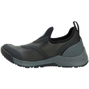 Muck black slip on shoe with grey textured sole and heel