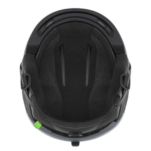 Interior view of a black K2 ski helmet showing the padded liner and adjustable fit system