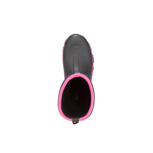 Top view of a black Dryshod boot with a bright pink trim