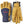 Hestra tan and blue leather ski gloves with velcro wrist straps and carabiner