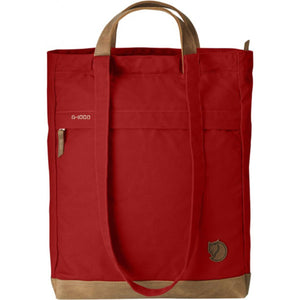 FjallRaven red tote bag with leather handles and base