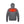 Back view of a grey hooded sweatshirt with a glowing red rectangular heating element graphic on the upper back