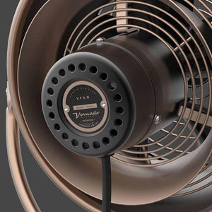 Close up of Vornado VFAN air circulator motor housing and metal grille