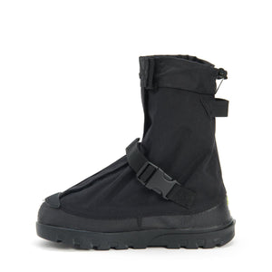 Neos black overshoe with buckle strap and drawstring collar