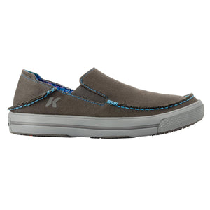 Koolaburra by UGG grey canvas slip on shoe with blue stitching and patterned interior