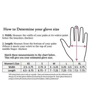 DSG Outerwear women glove sizing chart with measurement instructions