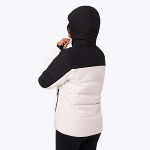 Back view of a Mobile Warming black and white hooded puffer jacket