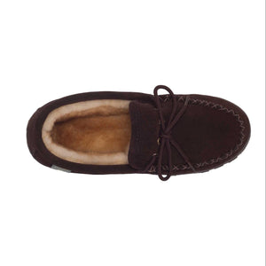 Cloud Nine Sheepskin brown suede moccasin slipper with shearling lining and lace detail