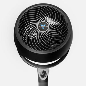 Black Vornado air circulator fan with spiral grill