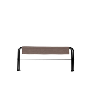 Snow Peak folding bench with black metal frame and brown fabric seat
