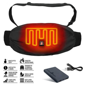 ActionHeat heated hand warmer muff with 6000mAh power bank and feature icons